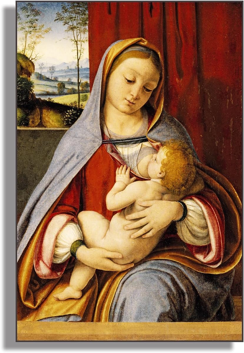 Leonardo Da Vinci Lienzo decorativo para pared – Póster de Nuestra Señora del Clavel – Obra renacentista – Póster de decoración de la iglesia – Decoración del hogar para sala de estar, baño, pasillo – Sin marco/7.9 x 11.8 in