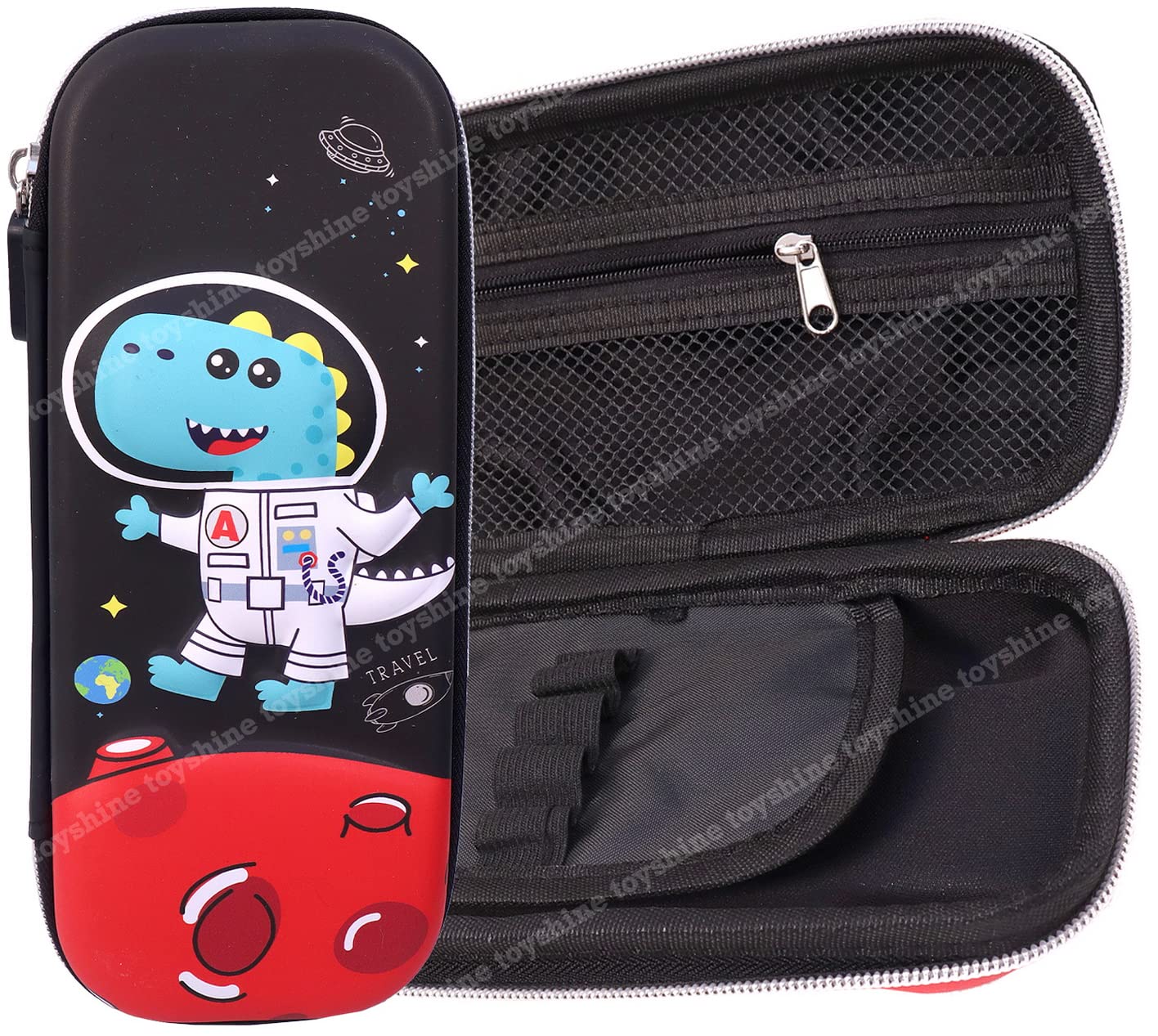 Toyshine Space Dinosaur Hardtop Pencil Case with Multiple Compartments - Kids School Supply Organizer Students Stationery Box - Girls Pen Pouch- Black (B0B1JBYR26) Amazon Price History, Amazon Price Tracker