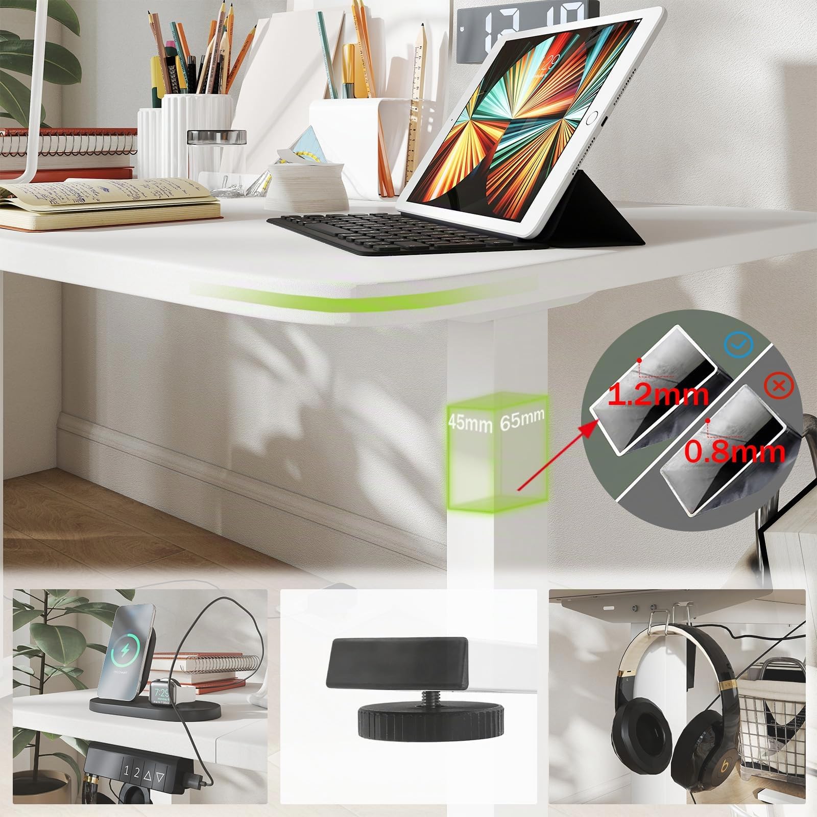 Mesa Escritorio Gaming Blanco, Mesa Gaming Desk 120x60, Escritorio Gamer con Motor silencioso y elevación eléctrica