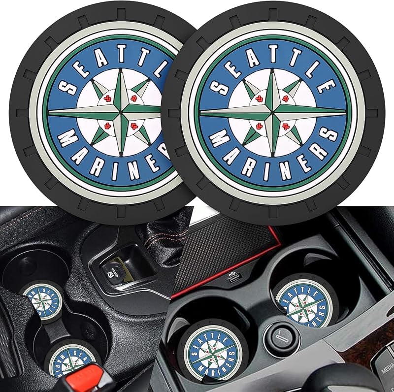 Kit com 2 Porta-Copos para Carro MEZIRU em Silicone, Base Antiderrapante, Estampa Seatle Mariners, 2,75 pol. Black-06