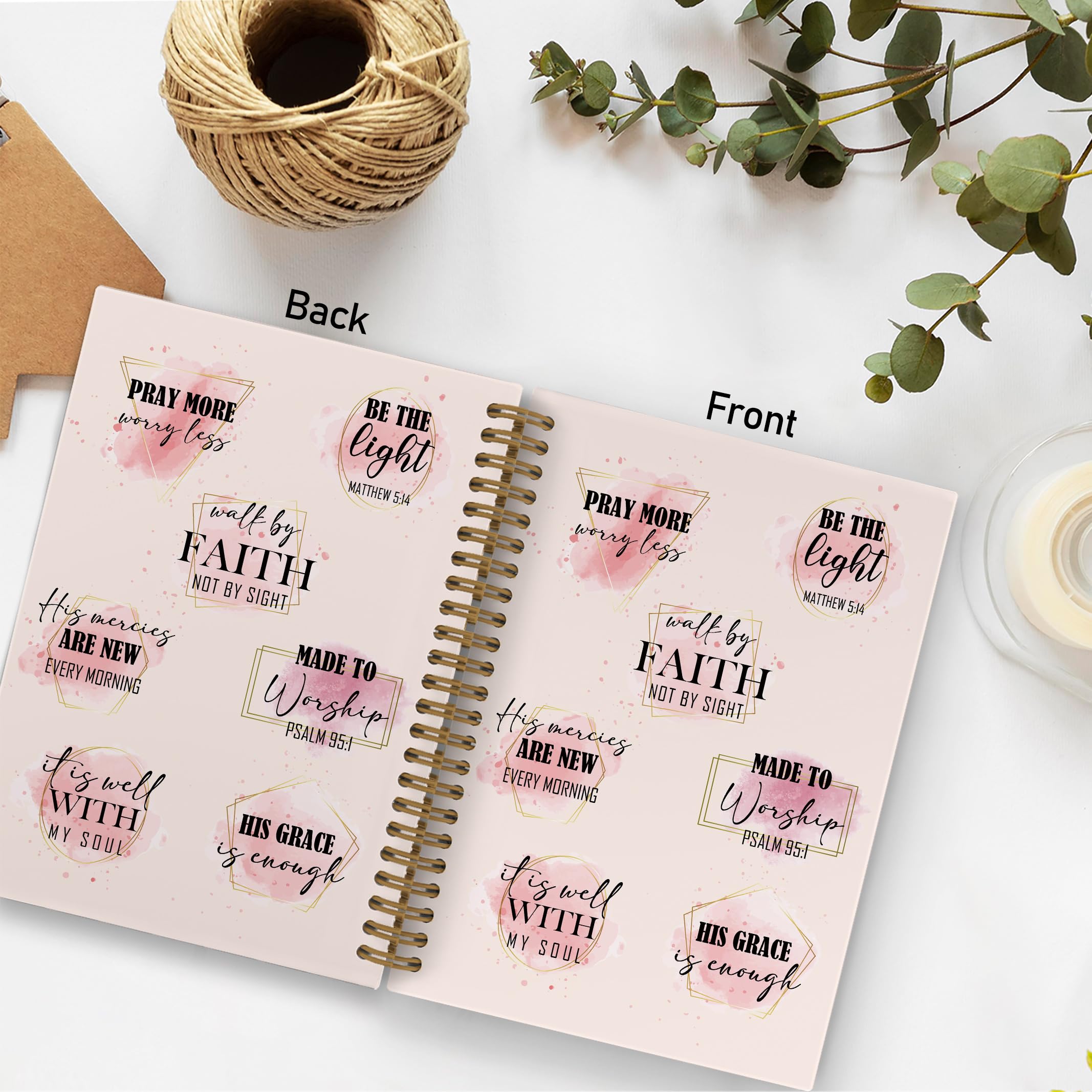 QLMX Cuaderno rosa con espiral de la Biblia, cuaderno cristiano, diario bíblico, cuadernos de fe cristiana para trabajo escolar, estudio bíblico rosa, suministros de oficina, regalos para mujeres,