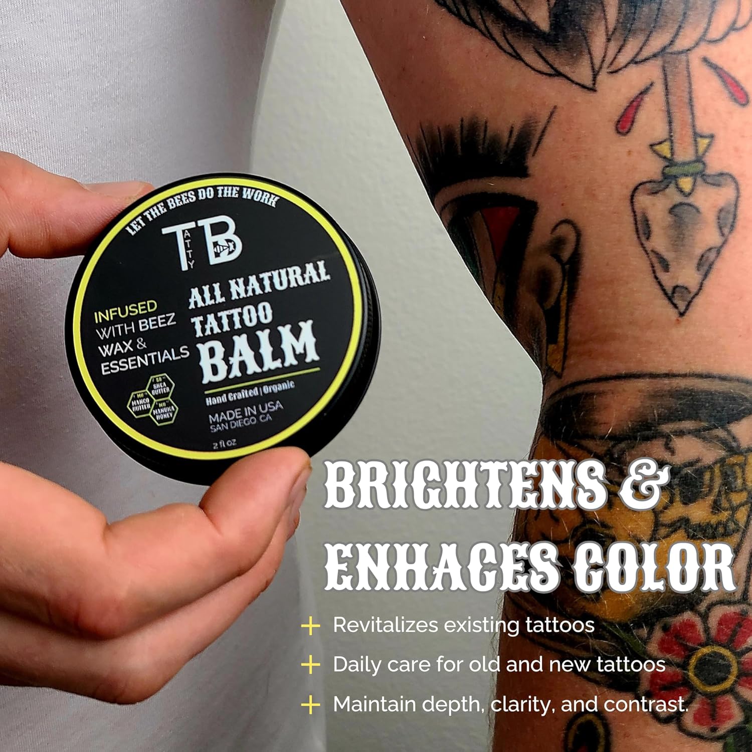 Tattoo Aftercare Balm – Fast Healing Tattoo Cream for New & Old Tattoos | Soothes, Hydrates & Brightens Ink | Natural Beeswax & Manuka Honey | 2 fl oz (2 Ounce, Coconut & Lime) - Image 2