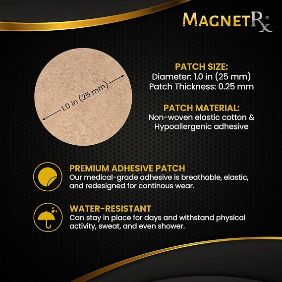 MagnetRX Magnetic Acupressure Patches Bundle Includes 20 Ultra Strength Healing Magnets (3,500 Gauss) and 50 Replacement Adhesive Patches for Targeted Use