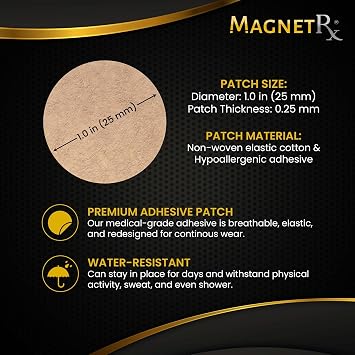 MagnetRX Magnetic Acupressure Patches Bundle Includes 20 Ultra Strength Healing Magnets (3,500 Gauss) and 50 Replacement Adhesive Patches for Targeted Use