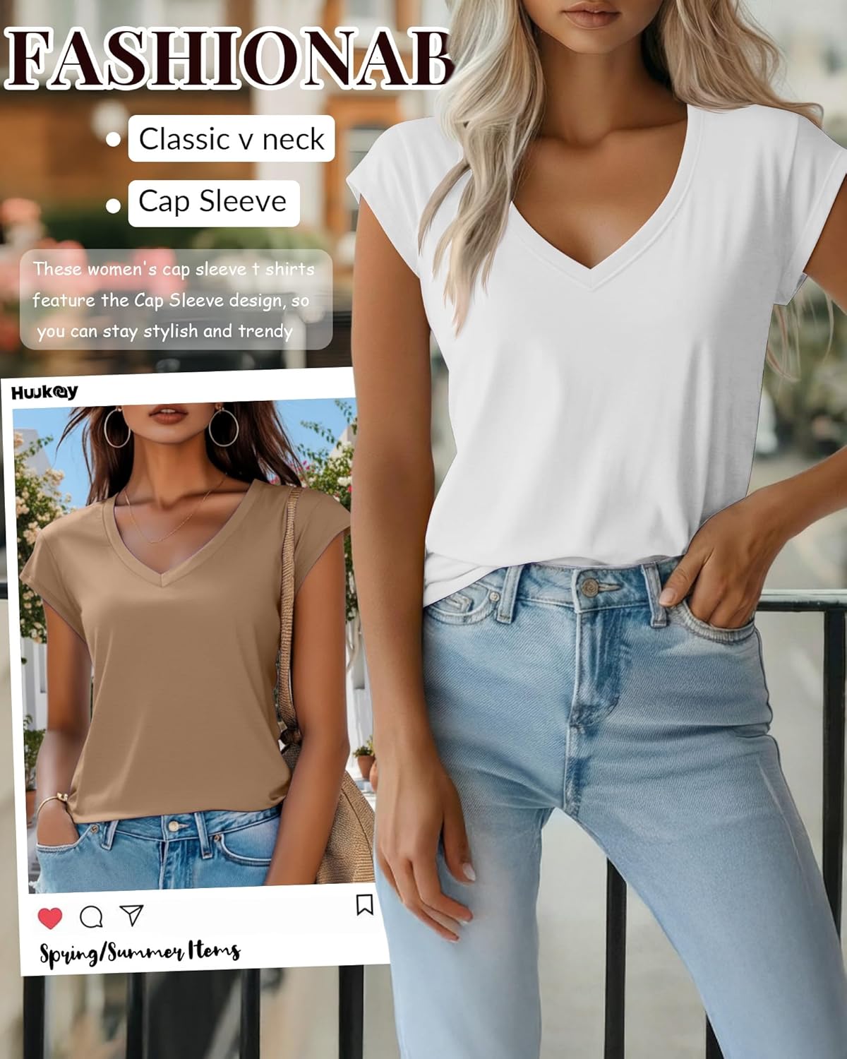 Huukeay 3 Pack Women’s V Neck T Shirts, Cap Sleeve Summer Casual Tops Loose Fit Short Sleeve Tees 2025 Trendy Shirts - Image 2