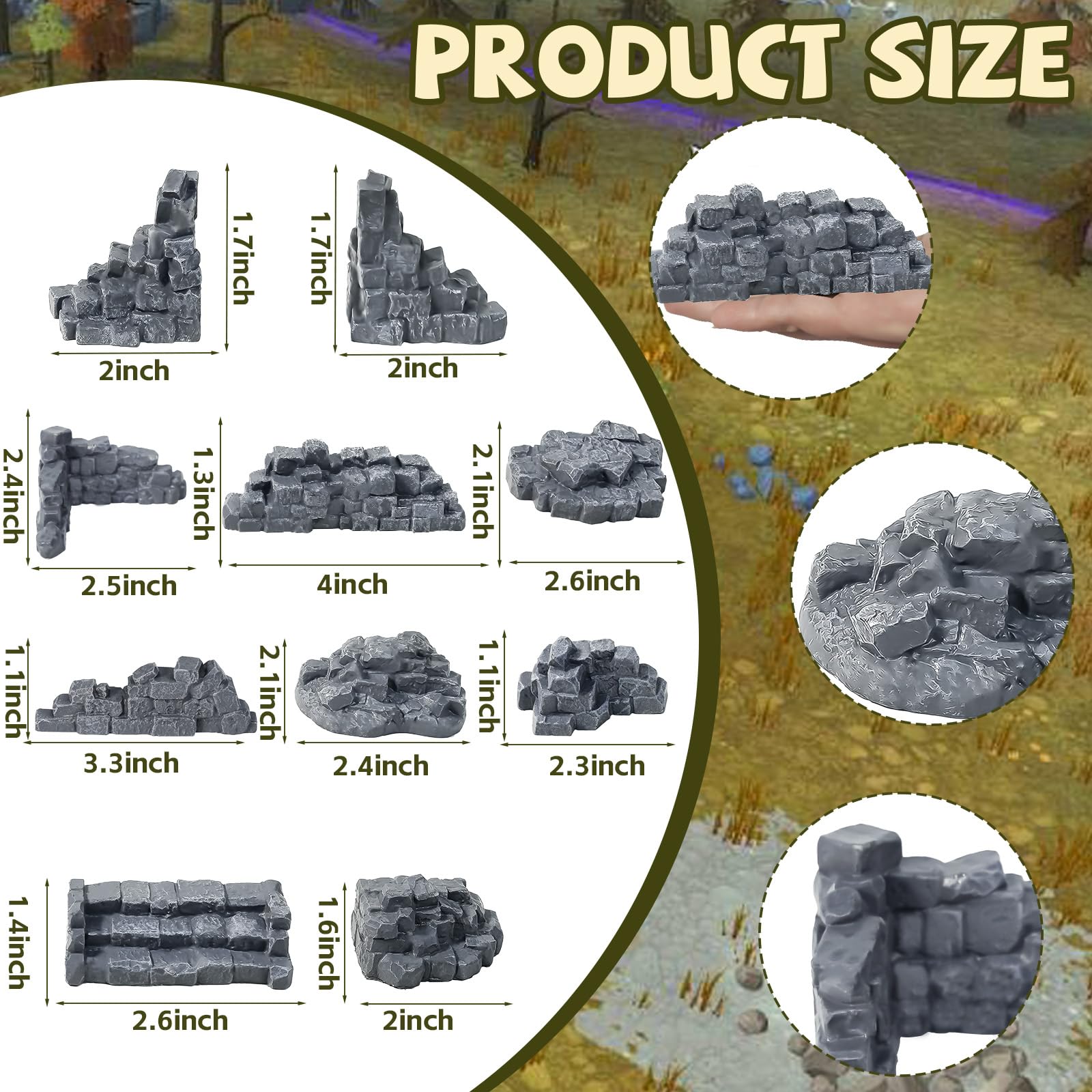 Warmtree Stone Wall Ruins for Terrain Sets, Miniature Terrain Building Tabletop Accessories, Diorama Supplies Train Landscape Railroad Scenery Military Layout Model War Gaming Terrain - Image 2