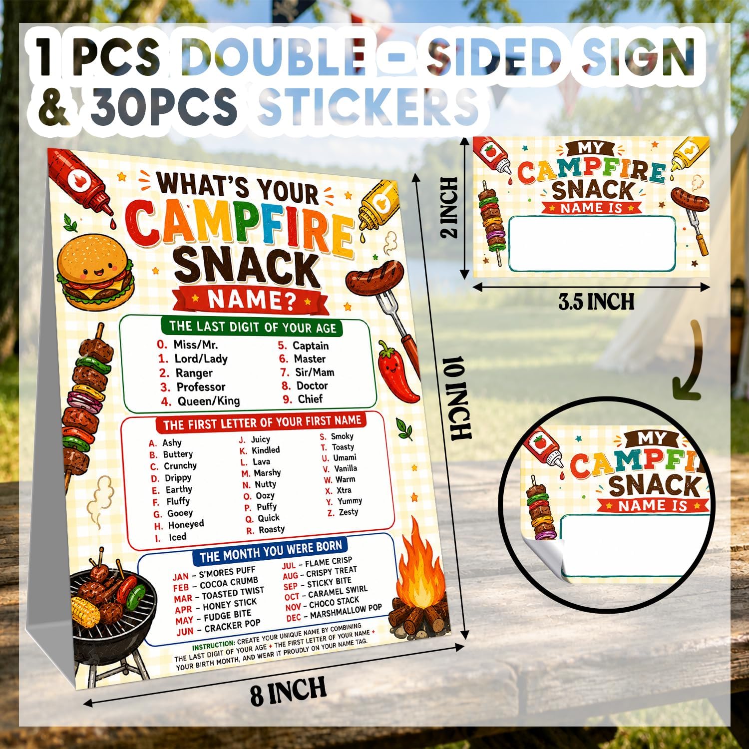 What's Your Campfire Snack Name Game Camping Party Sign image 2