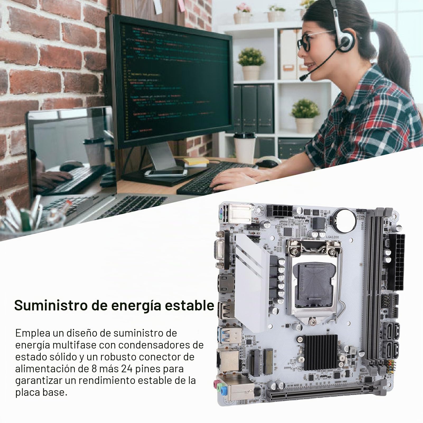 Placa Base para Computadora, Placa Base H510 ITX Soporte LGA 1200 Placa de Escritorio Mini ITX DDR4 de Doble Canal de 64 GB con Ranura M.2 NVMe y PCIe 3.0 X16