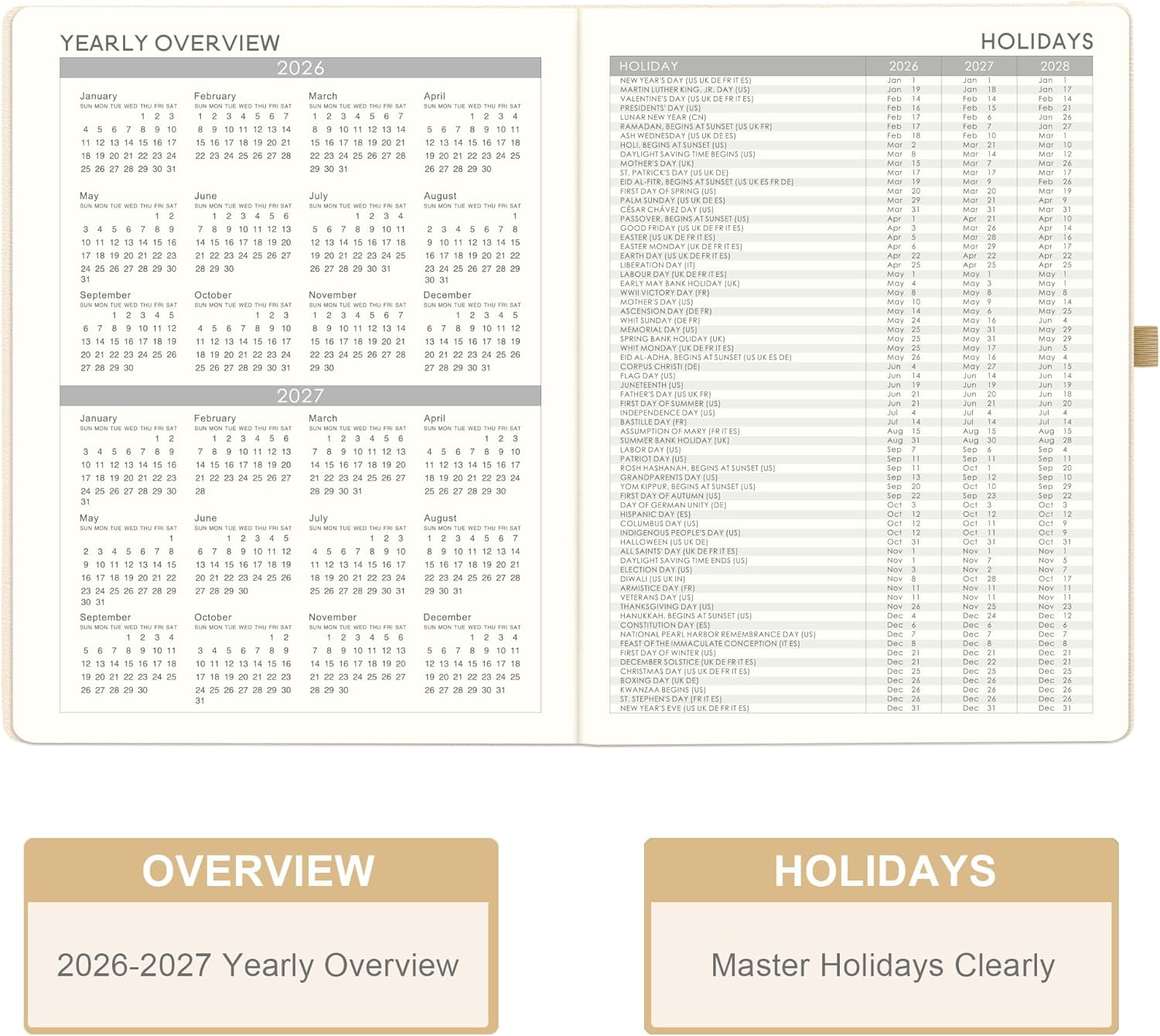 Planner 2026-2027 - JUL 2026 - JUN 2027, Academic Planner 2026-2027, Weekly and Monthly Planners, Leather Cover Planners with Thick Paper, Back Pocket with Notes Pages, Seashell Gold (8.5" x 11")