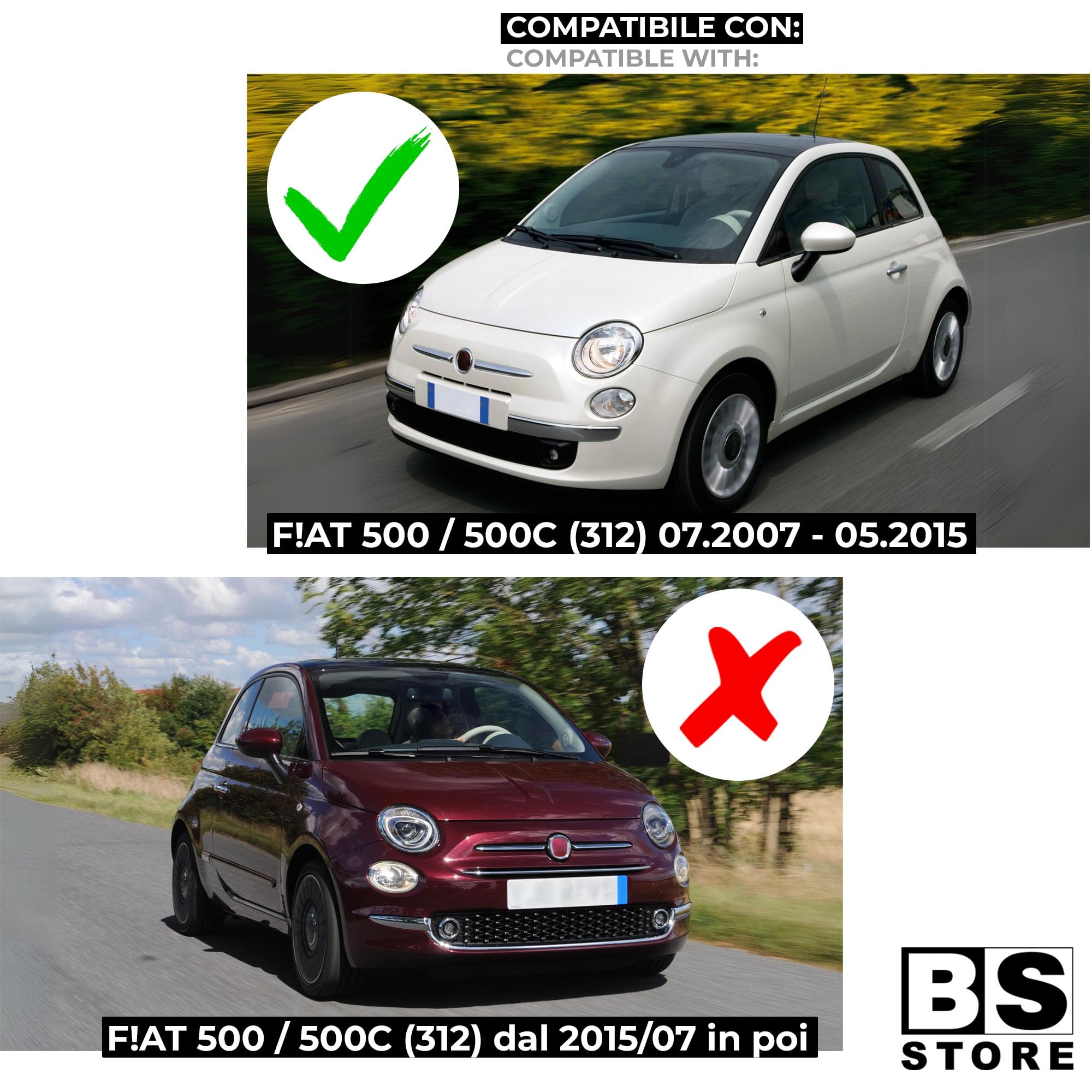 BSSTORE Faro Proiettore H7 Anteriore per 500 (312) 2007-2015 (Sinistra - Lato Conducente)