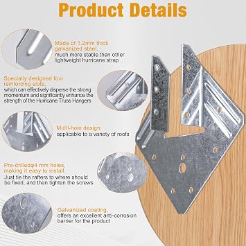 Hurricane Ties for Rafters 50 Pack, 18-Gauge Hurricane Roof Straps for Shed, Heavy Duty Galvanized Rafter Ties, Hurricane Wood Clips Rafter Brackets Joist Brackets