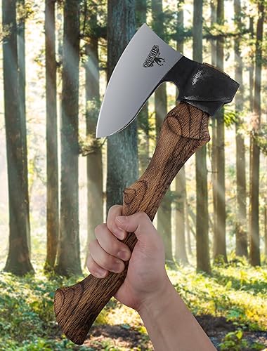 Miniatura 6 de Hachas y hachas de campamento  Hacha de tallado forjada de 14 pulgadas con funda de cuero, hacha de supervivencia para cortar supervivencia de