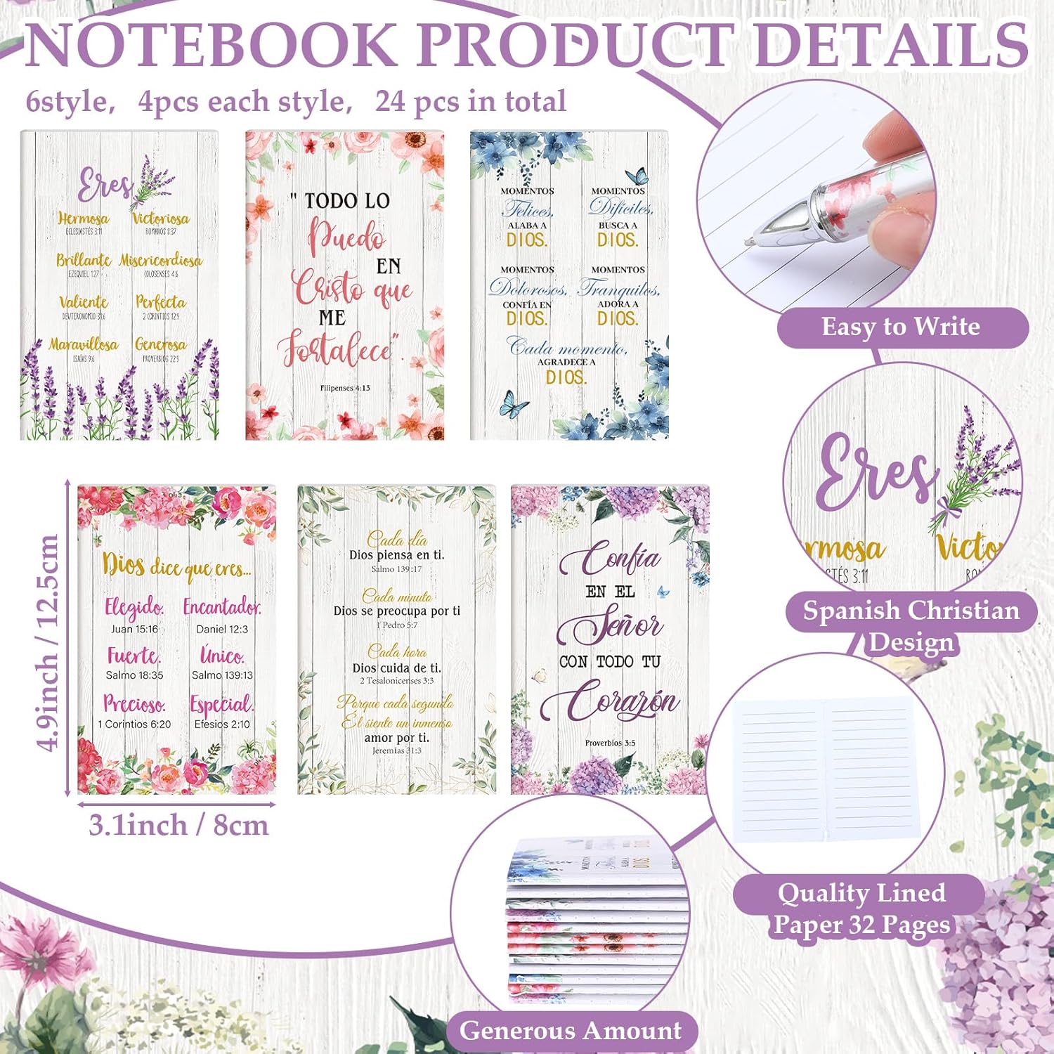 48 Pcs Regalos Cristianos En Español Valentines Spanish Christian Gifts Bulk Women Church Party Sunday School Teacher Faith Bible Verse Pen Notebook Regalos Cristianos Para Mujer En Español - Image 2