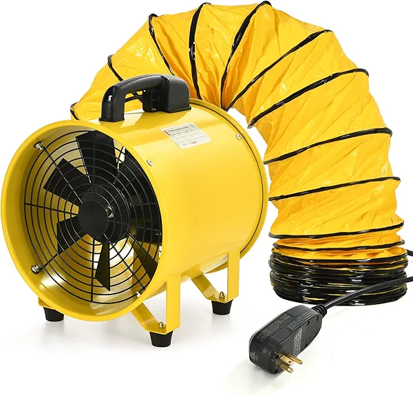 YITAHOME Utility Blower Fan 12 Inch, Two Speed Portable Exhaust Fan, Extractor Fan with GFCI Plug Automatic Power-off Protection, Ventilation Fans with 32FT Ducting for Paint Booth, Warehouse