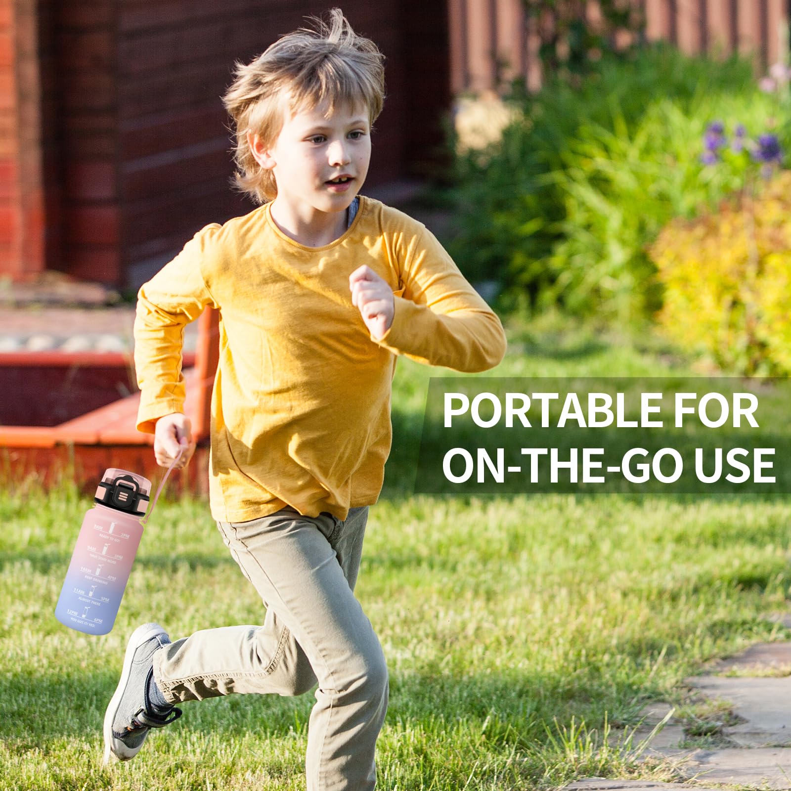 Borraccia 500ml, a Prova di Perdite, Bottiglia Bambina con Cannuccia, Bottiglia Acqua Sportiva con Indicatore del Tempo, Motivazionale Borraccia per Bambini, Campeggio, Scuola, Ufficio, Lavoro