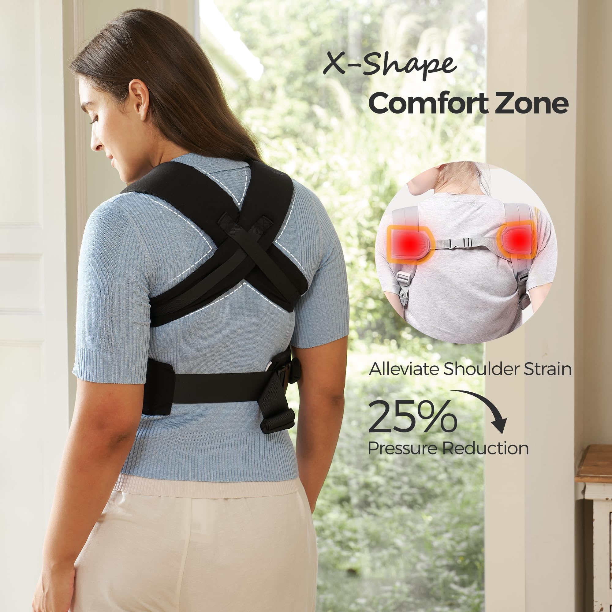 Momcozy Newborn Carrier WeeSnug- Lightweight and Cozy Comfort for 3.2-11.3kg, Ergonomic Cross-Back Support, Effortless to Put On, Hands-Free Baby Carrier with Lumbar Support, Black — view 7