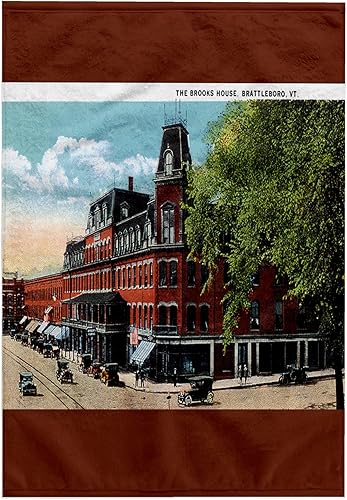 3dRose 15x22 Hand Towel - The Brooks House, Brattleboro, Vermont with Antique Cars BLN Vintage US Cities and States Postcards