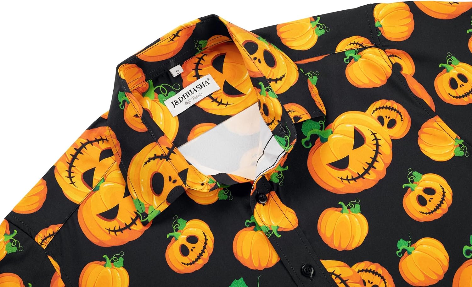 J&DHUASHA Mens Halloween Shirt Fun Pumpkins Short Sleeve Button Down Hawaiian Dress Shirts