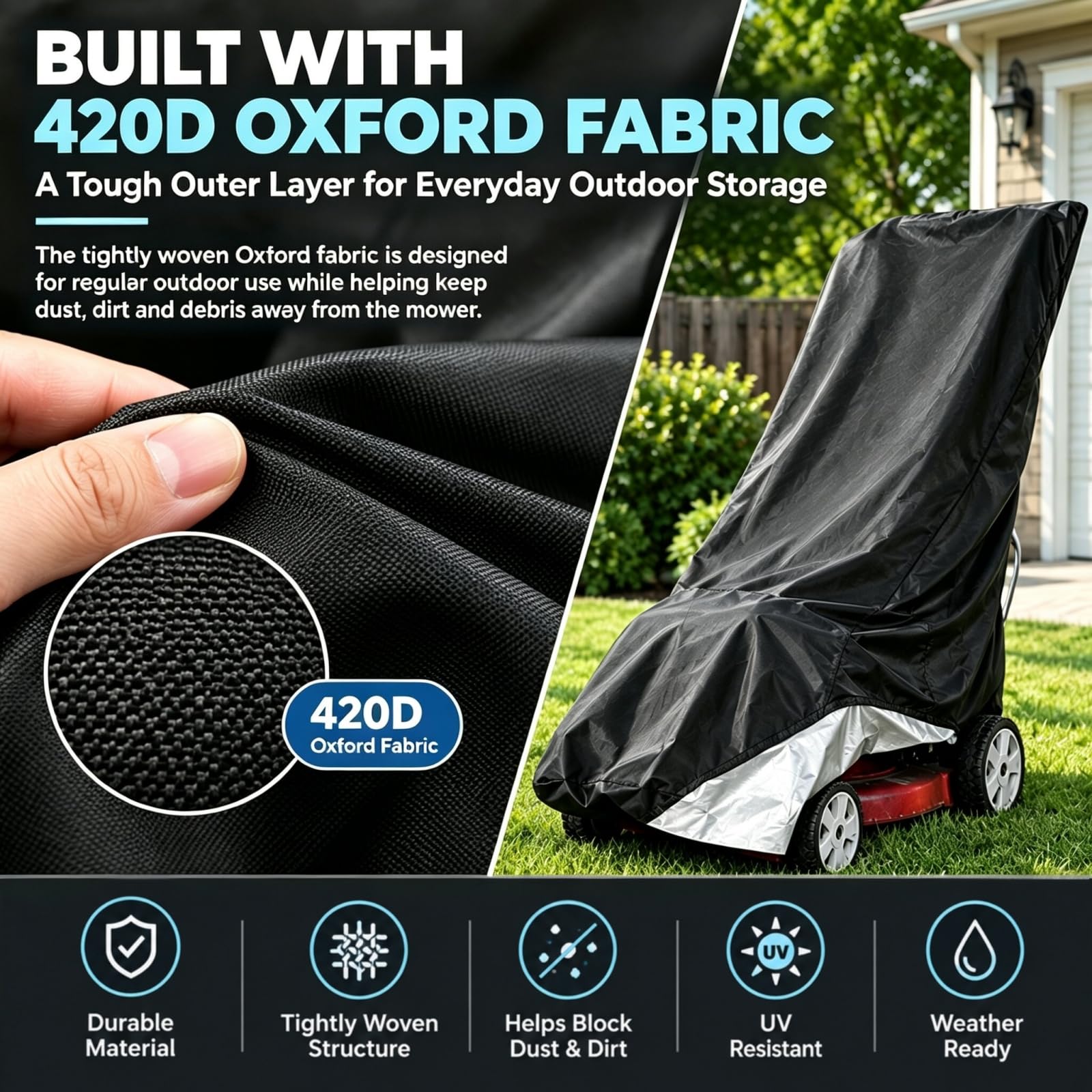 Funda para Cortacésped Manual para Castelgarden XE 40 2022-2026, Tejido Oxford Cubierta Protectora Impermeable, para Jardín y Almacenamiento Exterior
