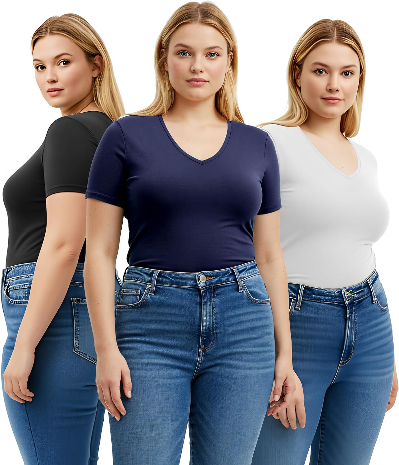 Emmalise Women's Short Sleeve T Shirt V Neck Tee Junior and Plus Sizes