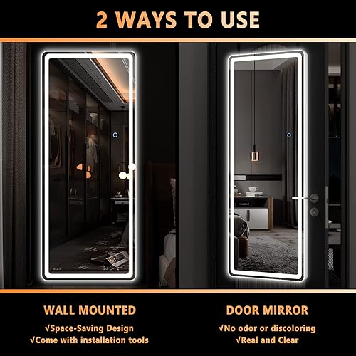 Miniatura 5 de Hasipu Espejo de longitud completa con luces, espejo de pared iluminado LED de 40 x 16 pulgadas, espejo para colgar sobre la puerta, espejo de