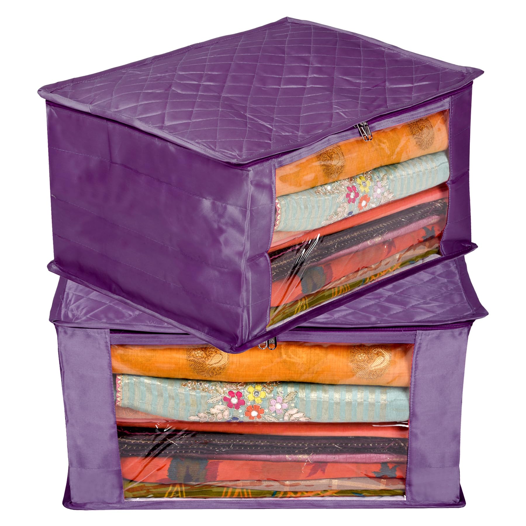 Kuber Industries Saree Cover | Zip Closure Saree Cover | Clothes Storage Bag | Wardrobe Organiser for Suit | Transparent Window Saree Cover | 9 inch | Pack of 2 | Purple (B0CJVG58PD) Amazon Price History, Amazon Price Tracker