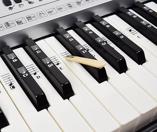 Miniatura 3 de QMG Juego completo de calcomanías para piano y teclado para teclas blancas y negras; transparente y extraíble; fabricado en Estados Unidos