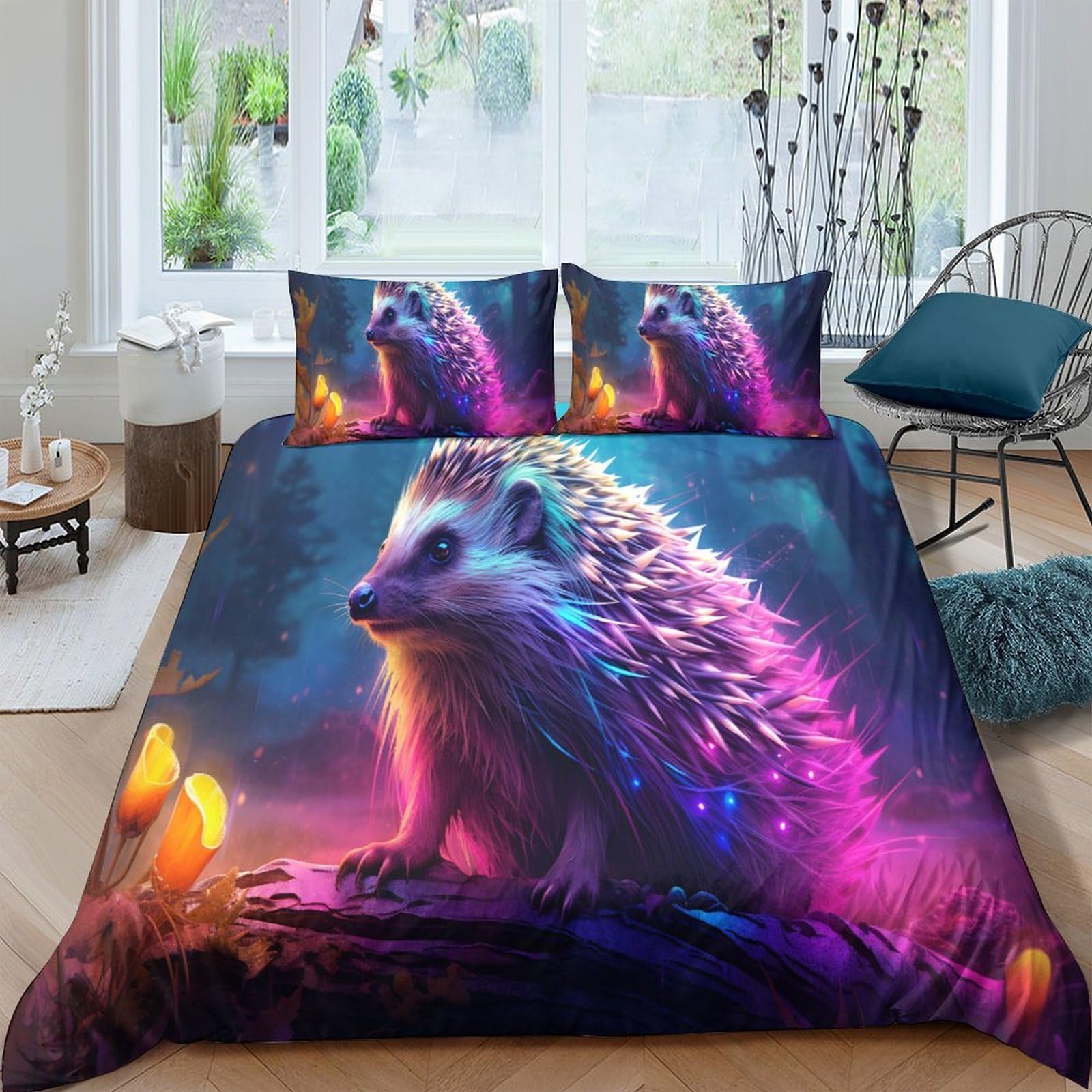 Ctjqhvkz Style-7 3D Printed Fantasy Hedgehog Fitted Sheet Microfiber Vibrant Animal Art Mattress Cover For Bedroom Dorm Décor Single（135X200cm）
