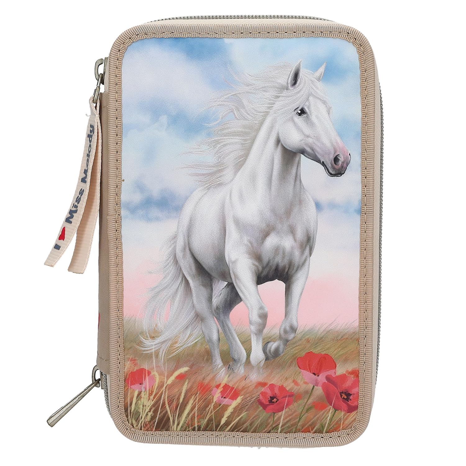 Depesche Miss Melody 13341 Triple Pencil Case Poppy Sand, brown, Pencil case