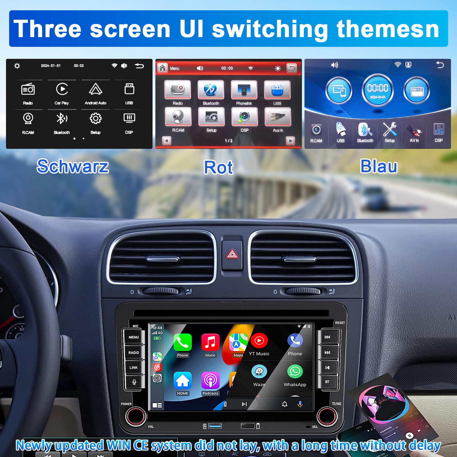 Autoradio für Golf 5 6 Passat Jetta Caddy Polo cc Tiguan EOS Touran T5 Scirocco Wireless Carplay & Android Auto, mit 7 Zoll VW RadioTouchscreen Radio/Bluetooth/FM/AM/USB/DSP/RDS/Mirror Link