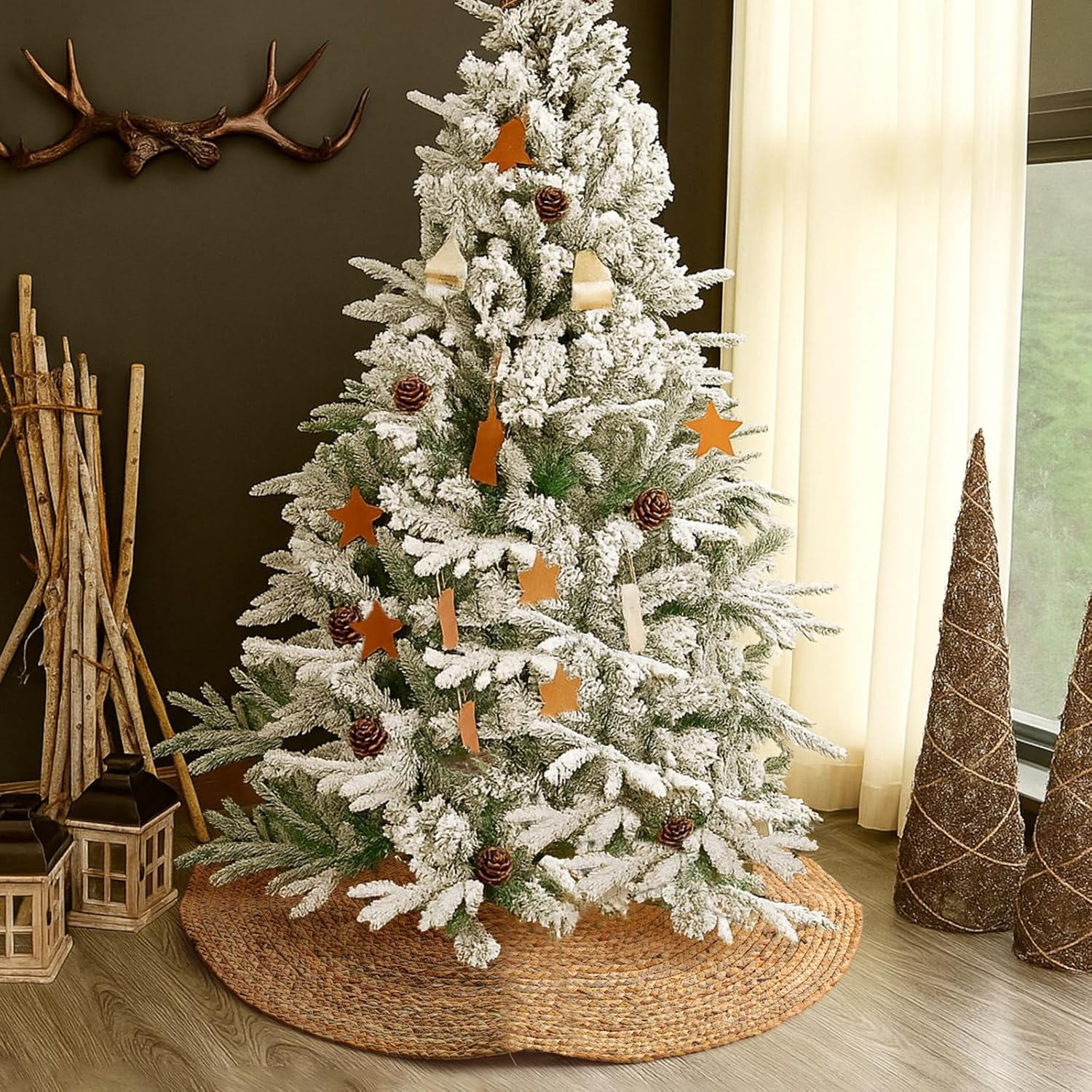 36 Inch Rattan Wicker Christmas Tree Skirt Hyacinthus Woven Natural Rustic Farmhouse Xmas Tree Skirt Decoration for Christmas Home Xmas Holiday Party Decor