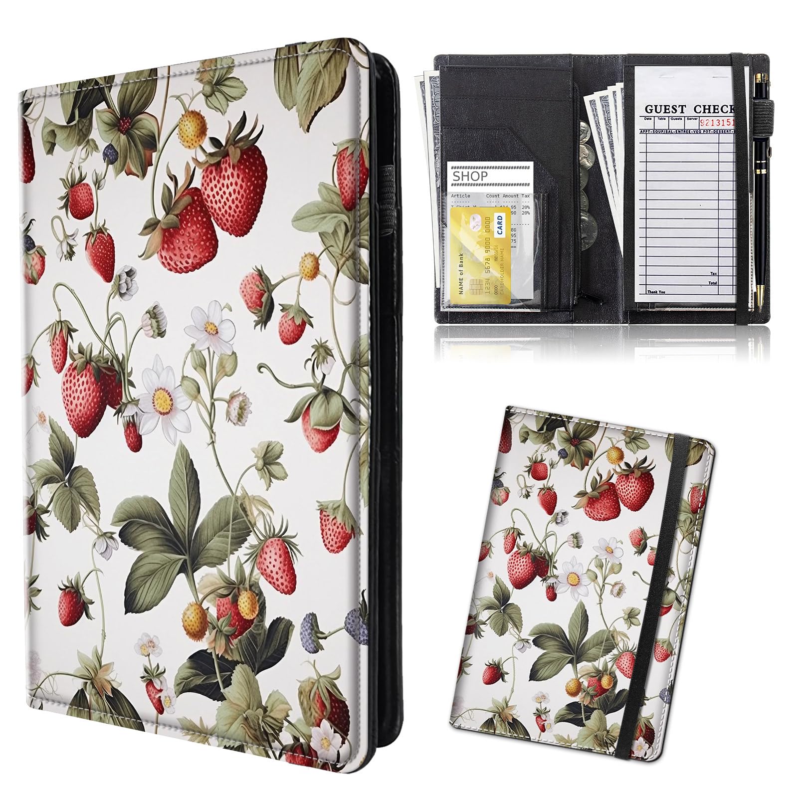 Server Book Leather Waiter Book Server Wallet Zipper Waitstaff Organizer Guest Check Presenter Zipper Pocket Elastic Closure Pen Holder Expandable