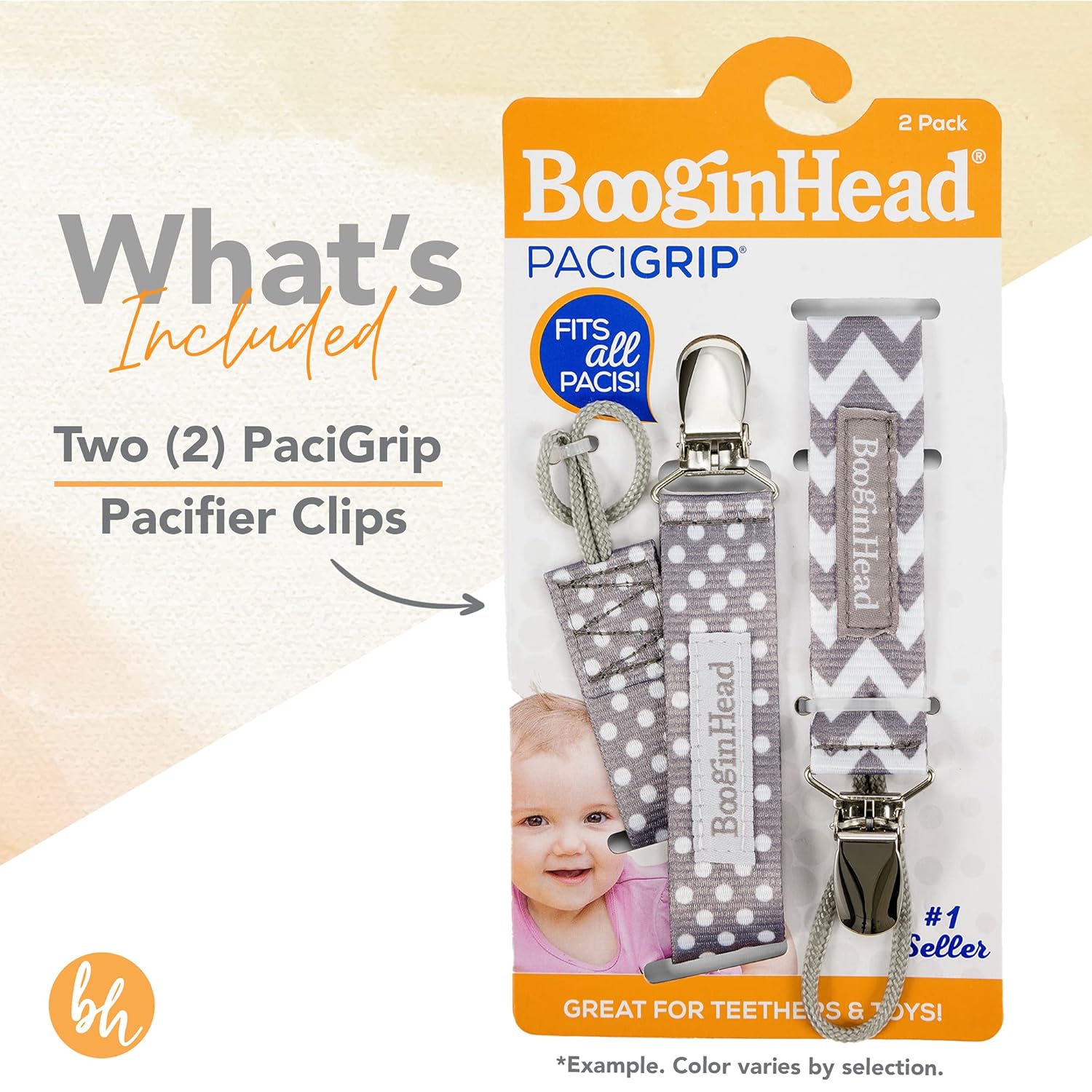 BooginHead Baby Newborn PaciGrip Pacifier Clip, Chevron Blue/Gray (Pack of 2) : Baby