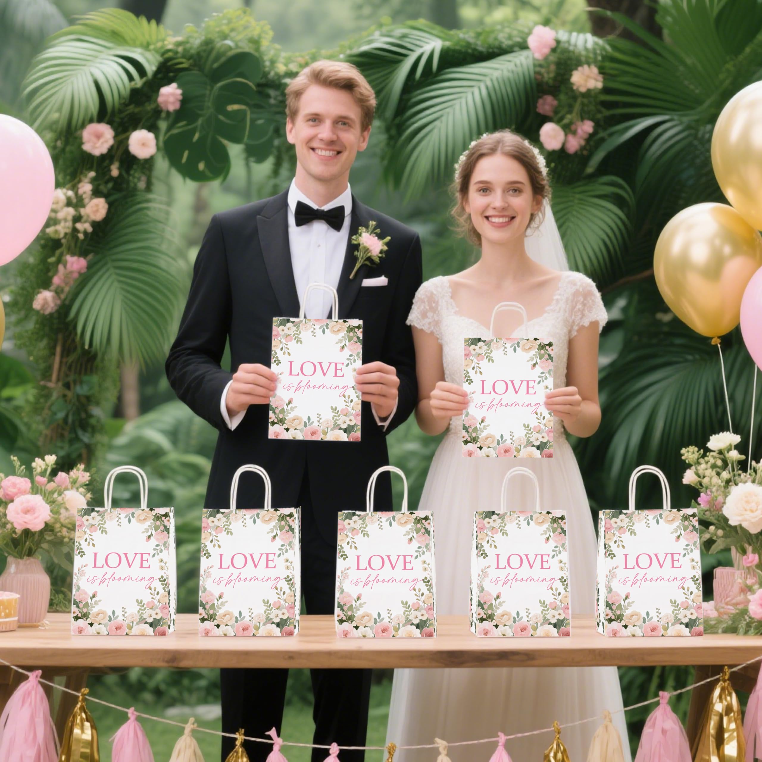 Hzbcxs 20Pcs Love is Blooming Goodie Bags, Bridal Shower Gift Bags, Engagement Wedding Party Decorations, Fresh Off the Market Bridal Shower Decorations