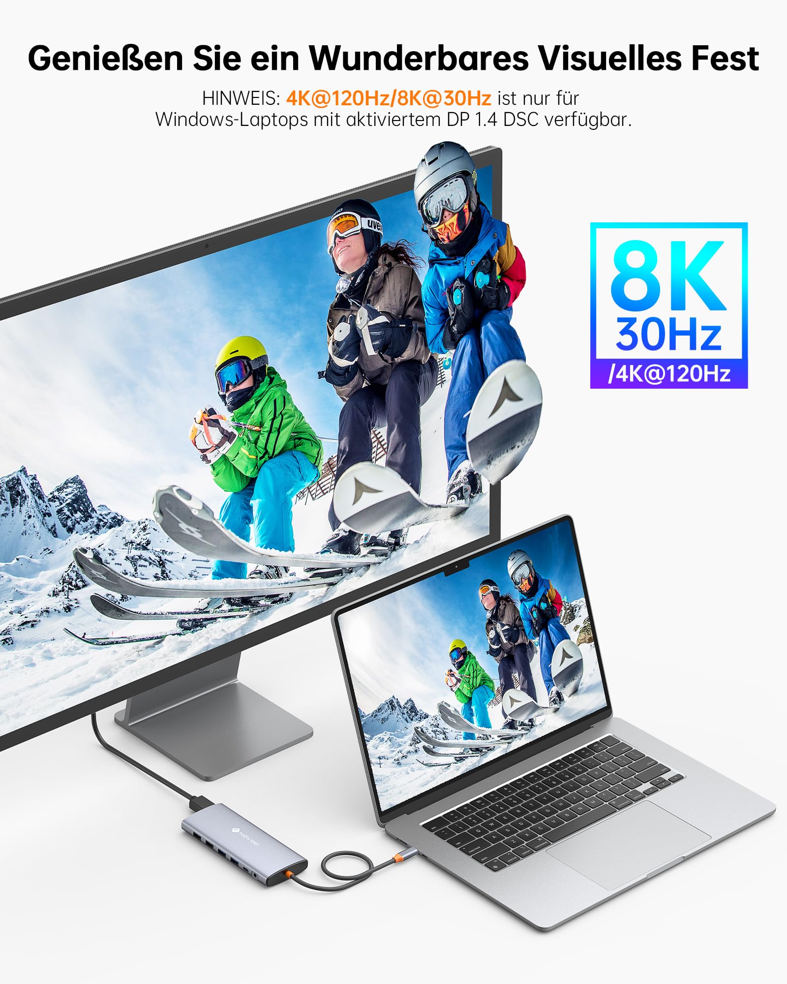 NOVOO USB C Docking Station 14-in-1 USB C Hub Triple Display mit 2 HDMI 4K@60Hz,DisplayPort 4K@120Hz,5USB-A+1USB-C Datenübertragung Gigabit Ethernet,100W PD,SD/TF,Audio für MacBook Dell HP(40cm Kabel)