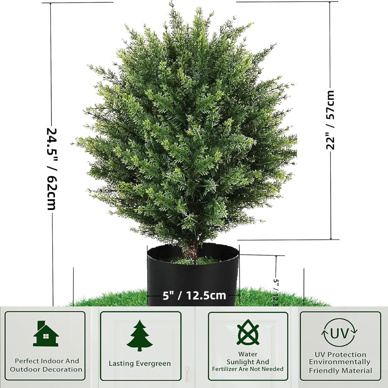 Artificial Cedar Topiary Trees - 24" Tall 17" Wide Set of 2 | Outdoor UV Resistant Fake Plants | Faux Evergreen Bushes Outdoor Indoor Porch Patio Décor | No Maintenance