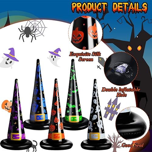Miniatura 2 de 31 piezas de juegos de fiesta de Halloween, juego de lanzamiento de anillos de Halloween, sombrero de bruja inflable, incluye 10 sombreros de bruja