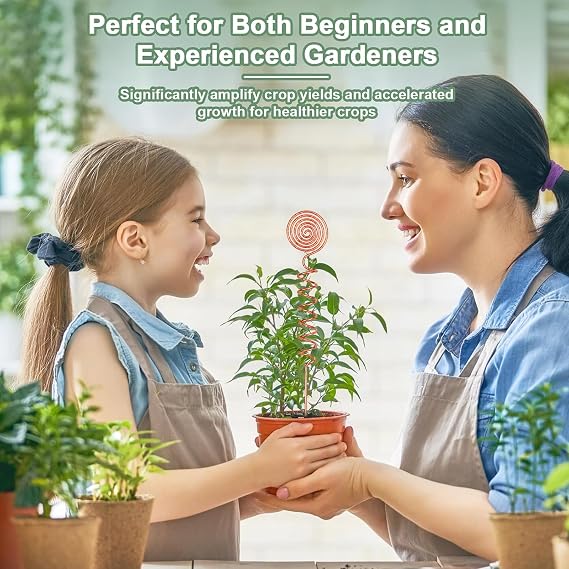 3 Pack Electroculture Copper Garden Stakes, 10-Gauge 99% Copper Gardening Antenna Kit, Dual Spiral Plant Stakes for Houseplants, Vegetable Gardens, Raised Beds and Indoor Pots