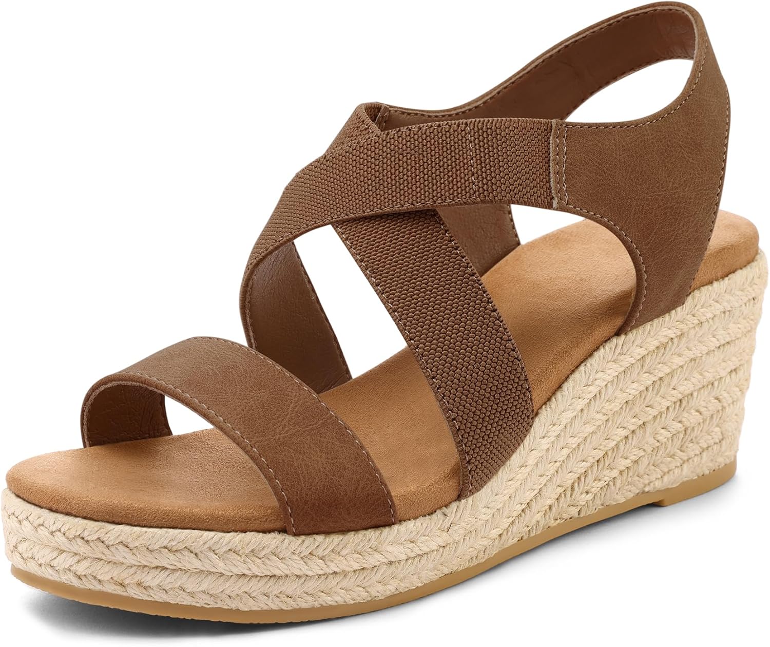 mysoft Women's Espadrilles Platform Wedge Sandals Slip on Open Toe Elastic Ankle Strap Casual Summer Shoes