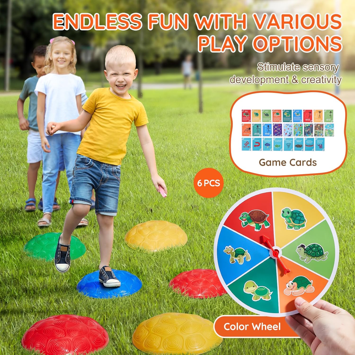VEVOR Turtle Balance Stepping Stones, 6 PCS, Up to 220 lbs Kids Turtle Jumping Stones Steps Stones, Toddler Obstacle Course Coordination Game Toys Indoor or Outdoor Play for Children Aged 3 4 5 6 7 8+