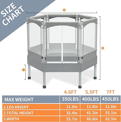 Miniatura 6 de EL&ITWings Trampolín para niños con red, 4.6, 5.5, 7 pies, para interiores y exteriores, con recinto de seguridad, trampolín hexagonal pequeño para