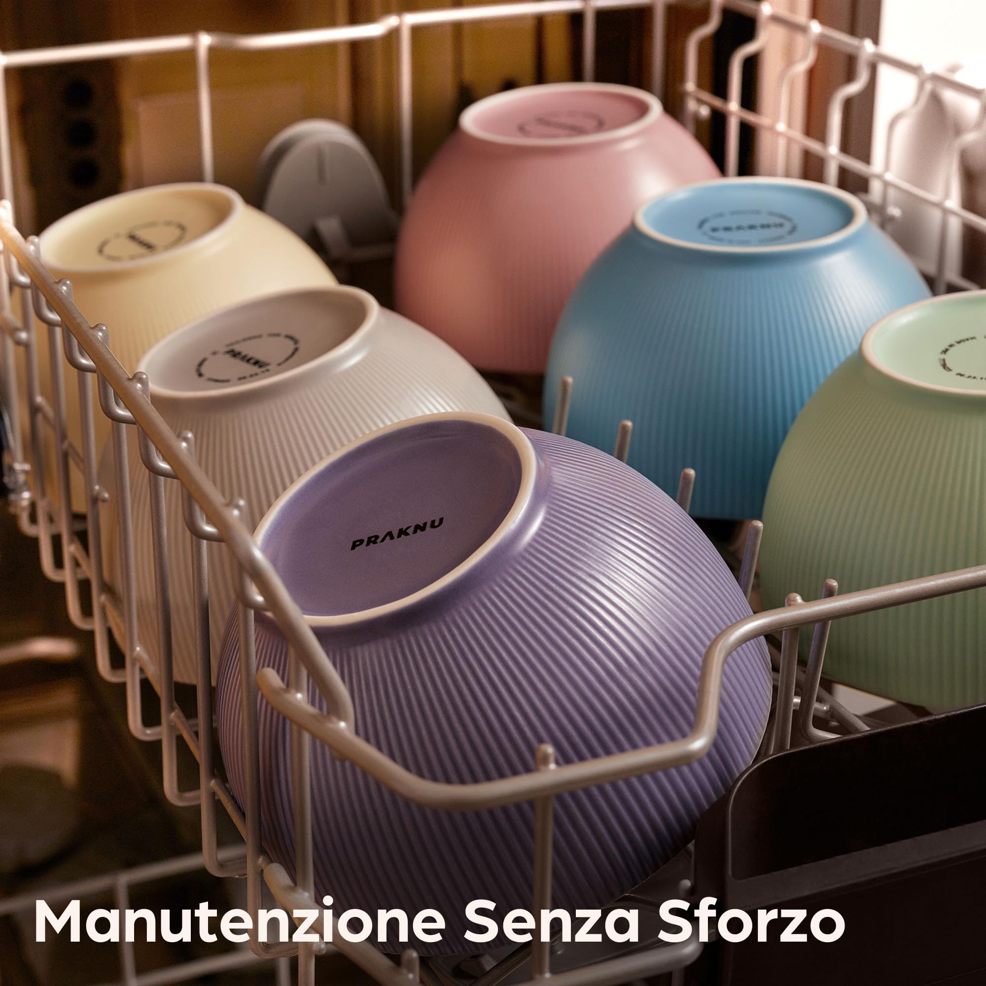 Praknu 6 Ciotole in Ceramica da 700 ml Grandi Colorata – Bowl per Insalate, Zuppe e Cereali – Resistenti e Adatte a Microonde e Lavastoviglie – Ciotole per Zuppa e Insalata