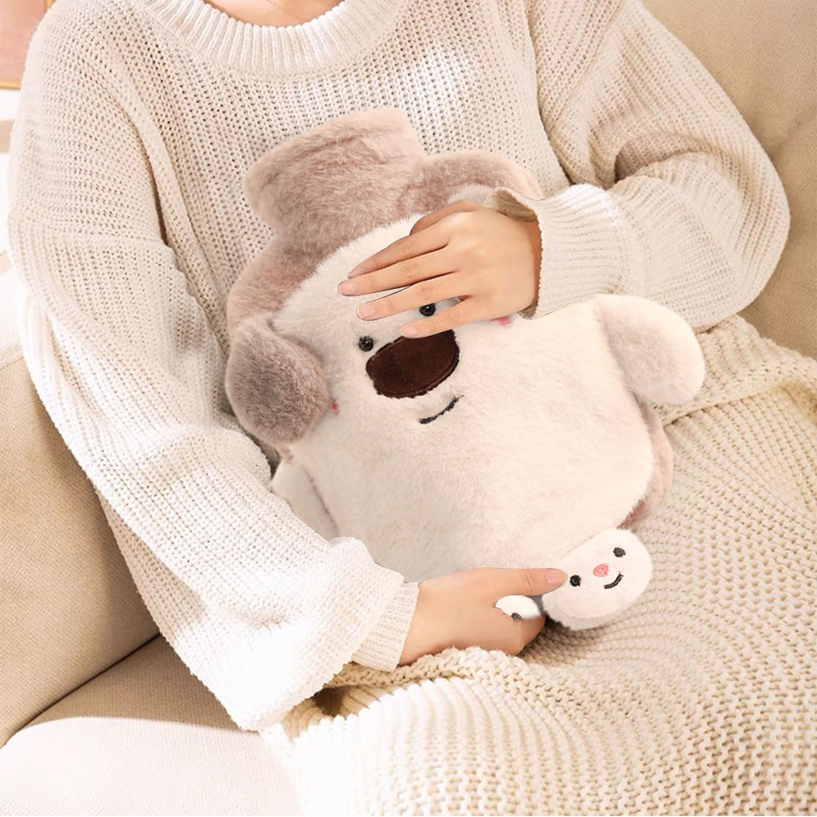 1L Botella De Agua Caliente Para Niños, Gran Botella De Agua Caliente Peluche, Bolsa De Agua Caliente Con Funda Desmontable, Contenedor Interior Extraíble, Regalos Para La Familia