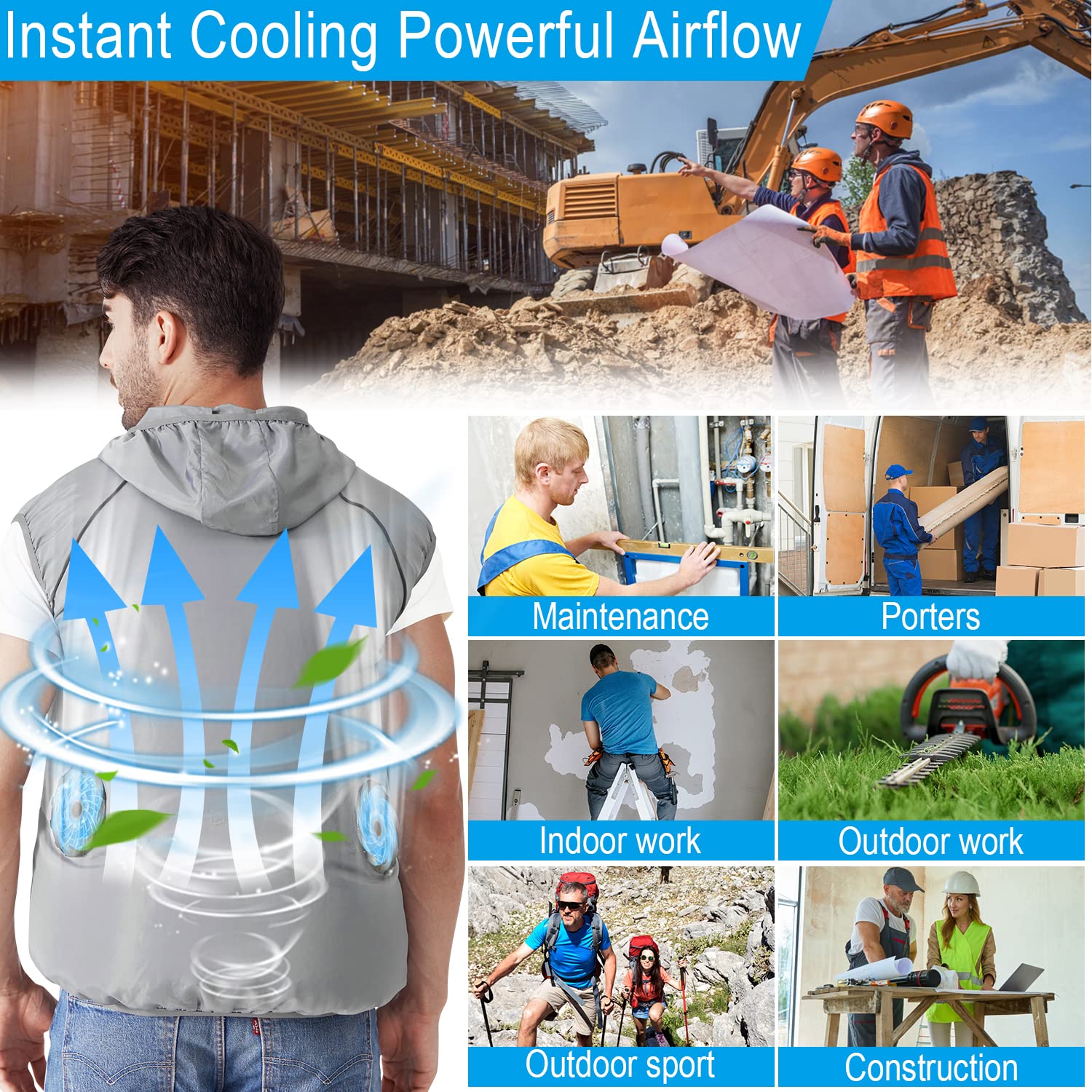 Chaleco de refrigeración para hombres y mujeres, chaleco evaporativo fresco con 2 ventiladores, ropa fría con aire acondicionado, mantiene la refrigeración durante 13 horas