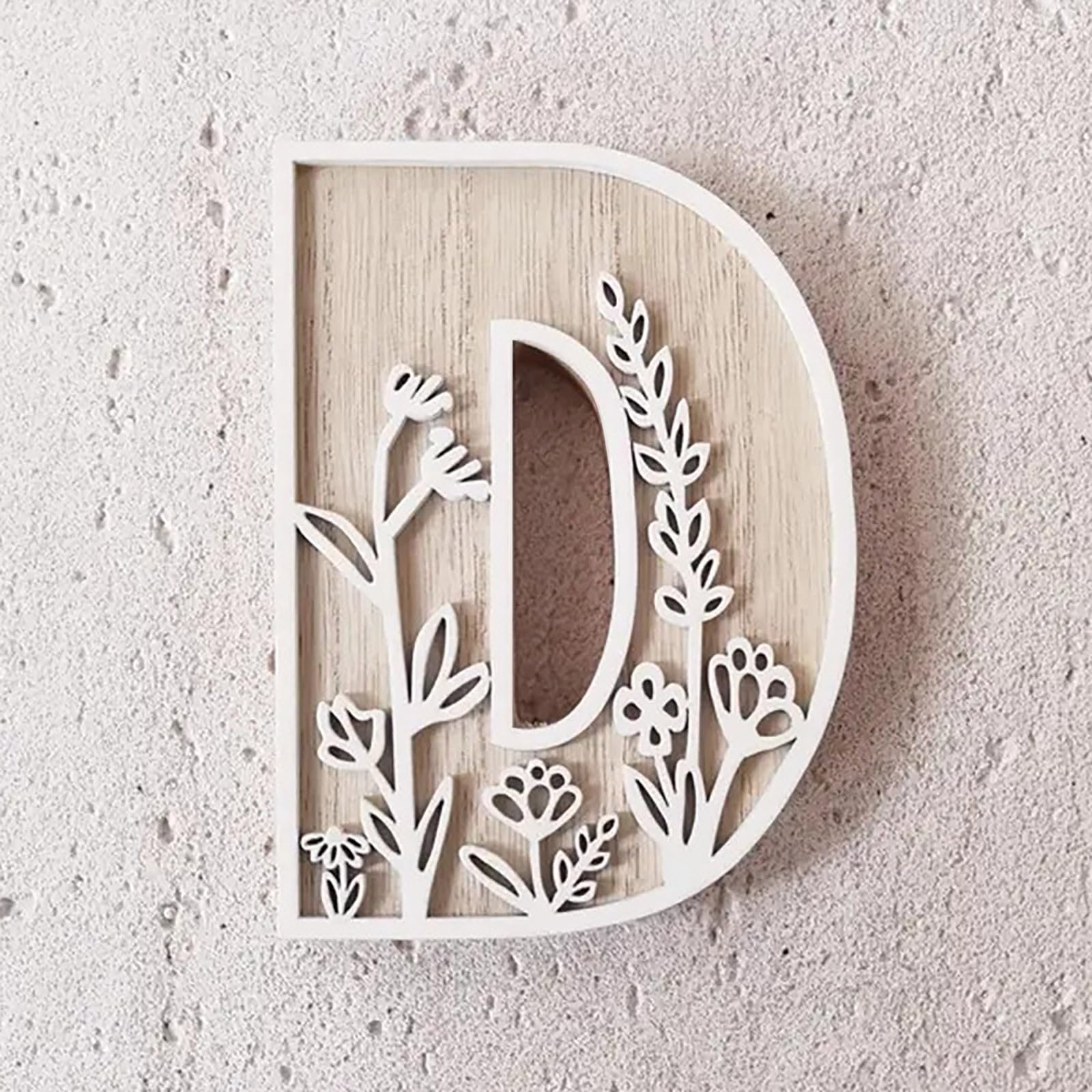 5 26 Letters for Wall Decoration Flowers Can Be Painted on Wood Nursery Letters Wooden Letters for Crafts Name Tags Wedding Home Decoration (D, One Size)