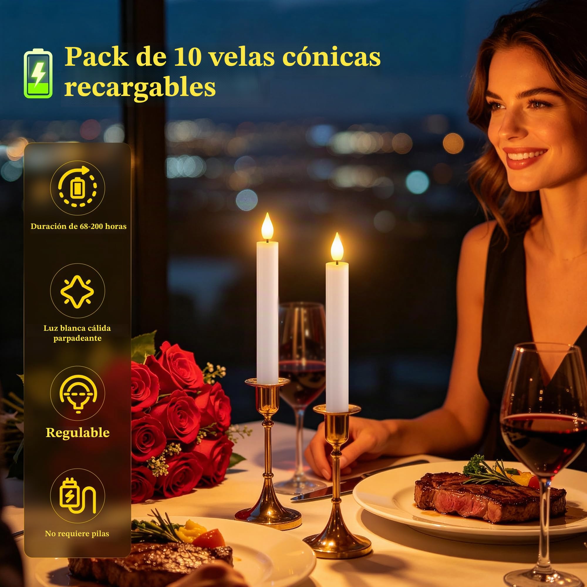 SoulBay 10 piezas Velas LED Efecto Llama Recargables USB, 17 cm Velas Luces LED con Control Remoto y Temporizador, Decorativas Velas Eléctricas para Cuadros Salon Hogar Decoracion Halloween Navidad | Velas LED de 17 cm, llama parpadeante, velas eléctricas