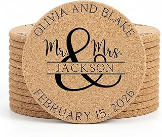Set of 30-100 Personalized Cork Coasters | Monogrammed Mr & Mrs Wedding ...