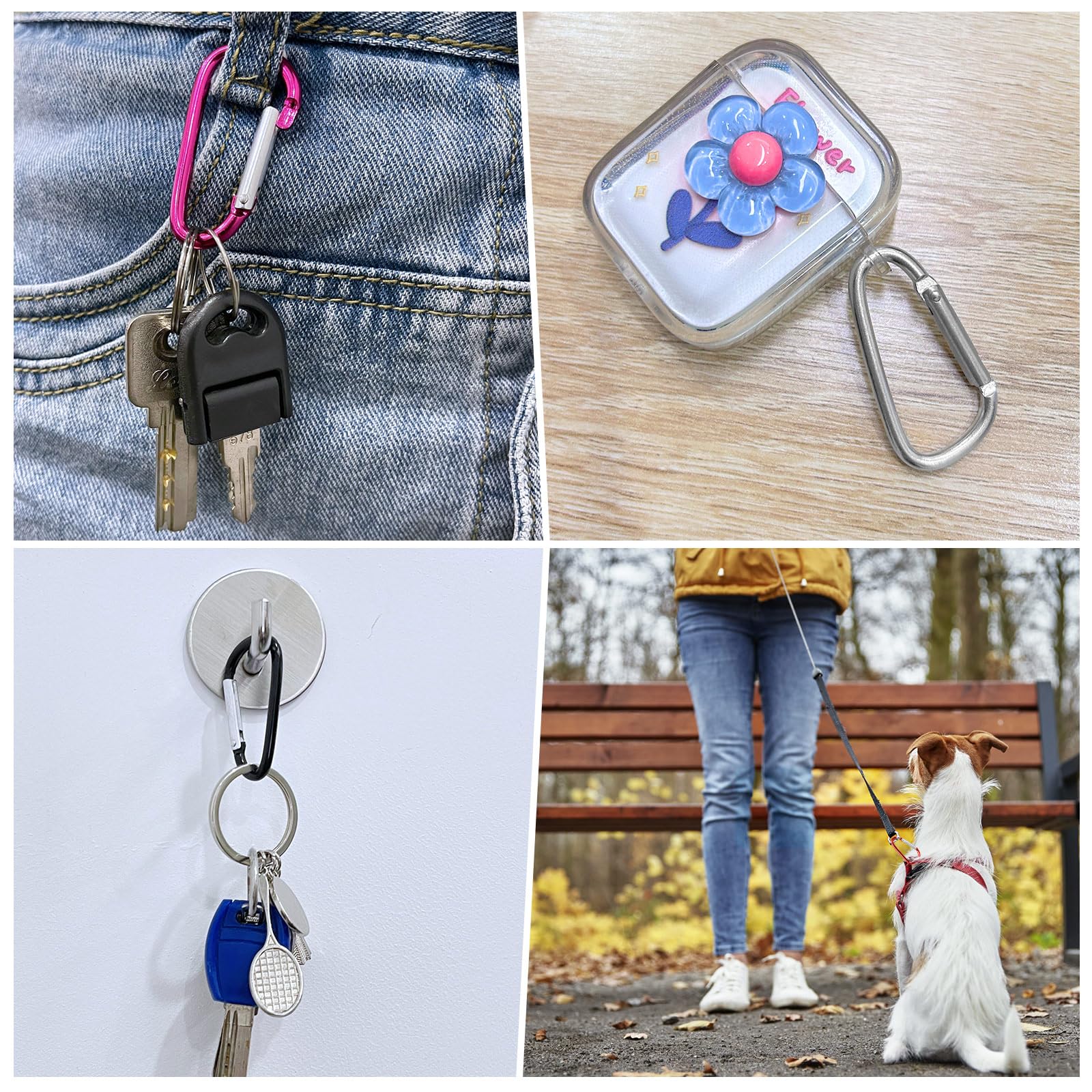 MXTIMWAN 16PCS Mini Moschettone Alluminio Portachiavi Compatto Forma a D Multifunzione Leggero per Zaini, Campeggio, Guinzagli per Cani (8 Colori)