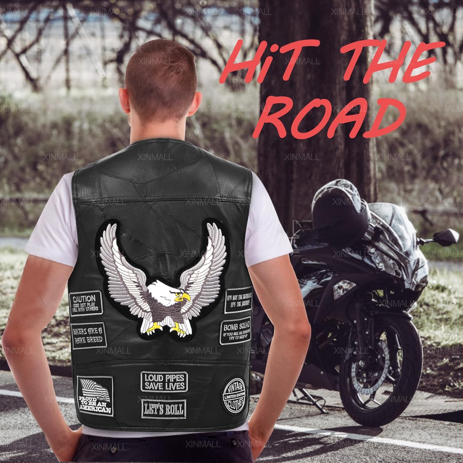 Motorcycle Genuine Leather Biker Vest for Men Club Style Classic Black With Patches - Image 3