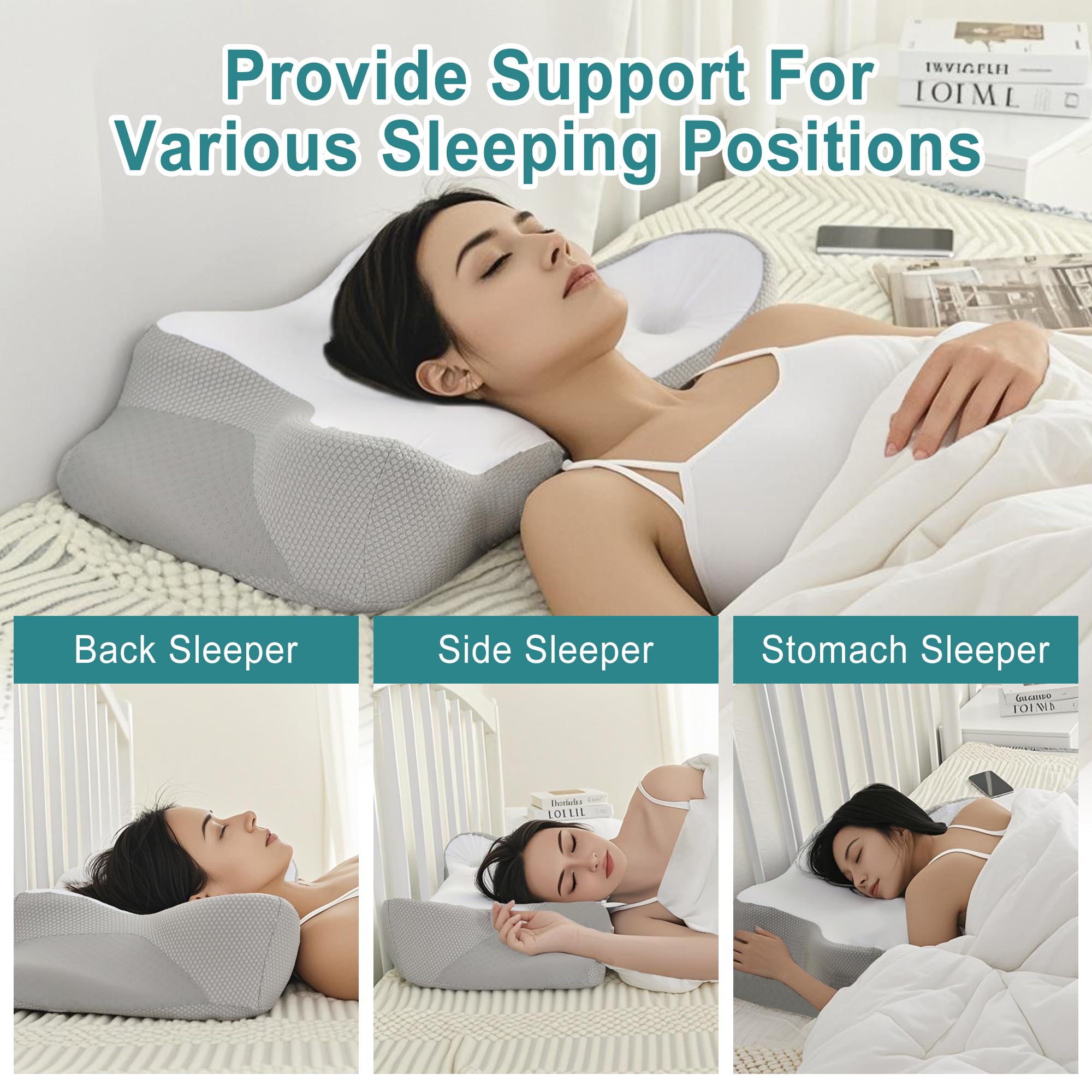 XWZO Cervical Neck Pillow Ergonomic for Sleeping,Memory Foam Neck Support Pillows for Pain Relief,Orthopedic Contour Cooling Side & Back Sleeper Pillows with Washable Pillowcase?Grey